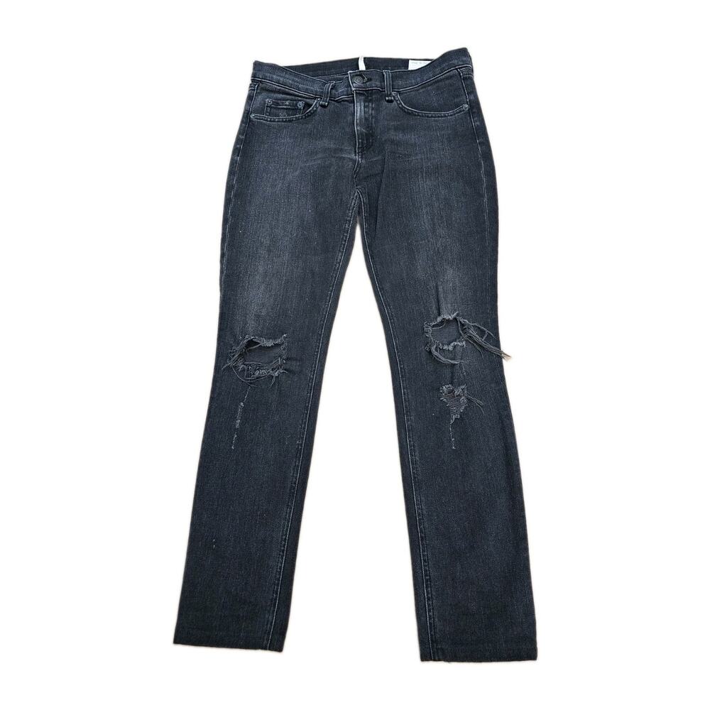 Rag & Bone Dark Wash Distressed Denim Skinny Jeans, Size 28 Black